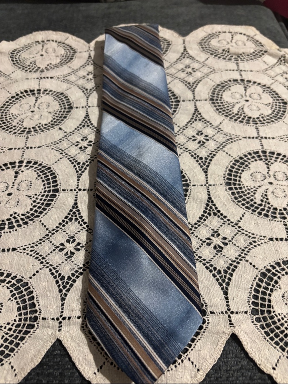 Men's Satin Diagonal Stripe Tie in Light Blue and Navy